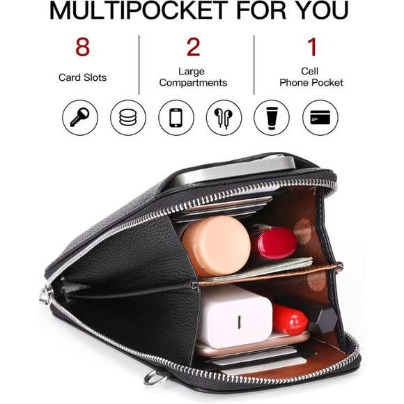 Small Leather Crossbody Bag Women RFID Wallet Purse Credit Card Slots Adjustable - Picture 3 of 6